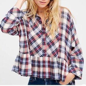 Free People Plaid Button-Up Women's Top M